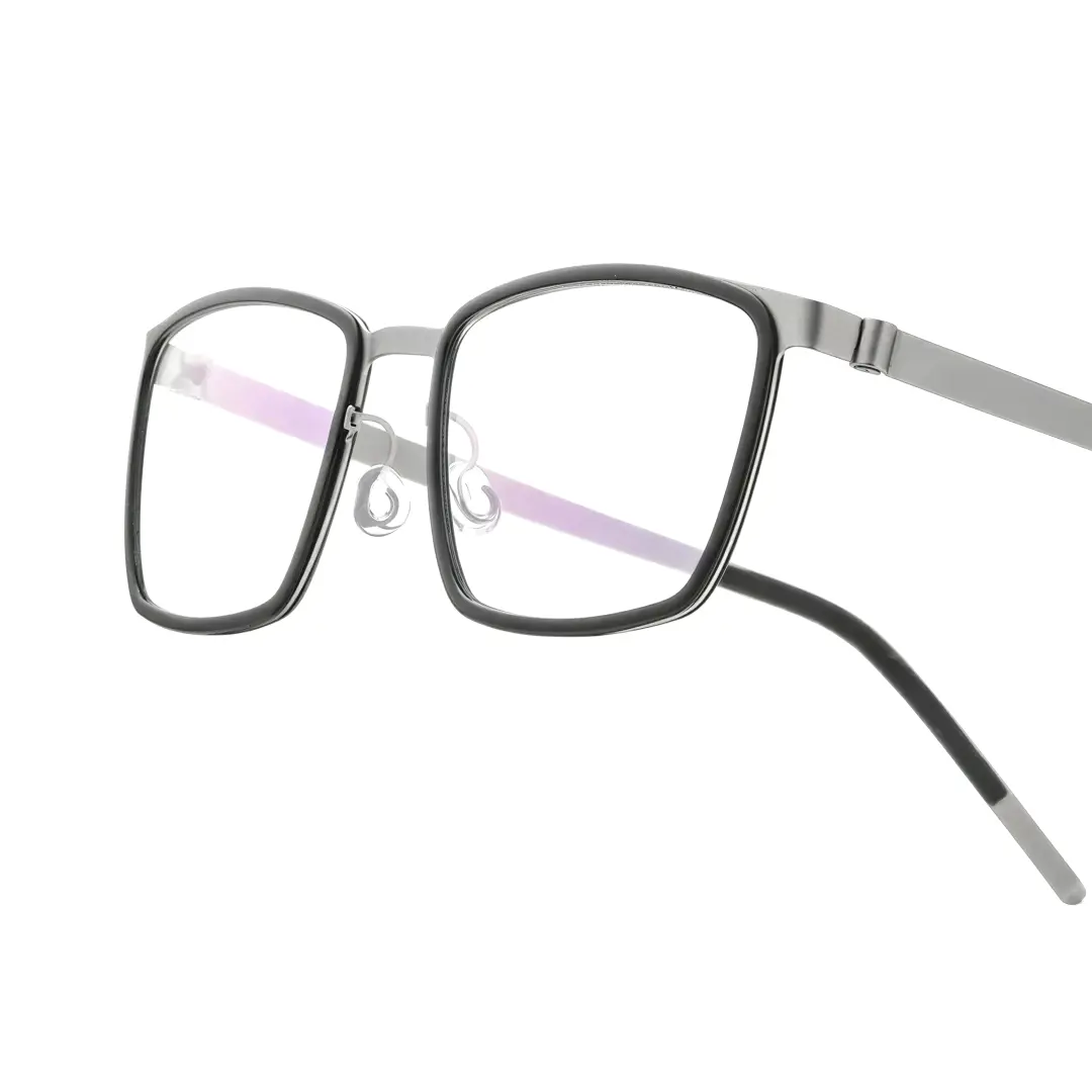 End piece detail of Simon rectangle titanium eyeglasses ET0212404 in black