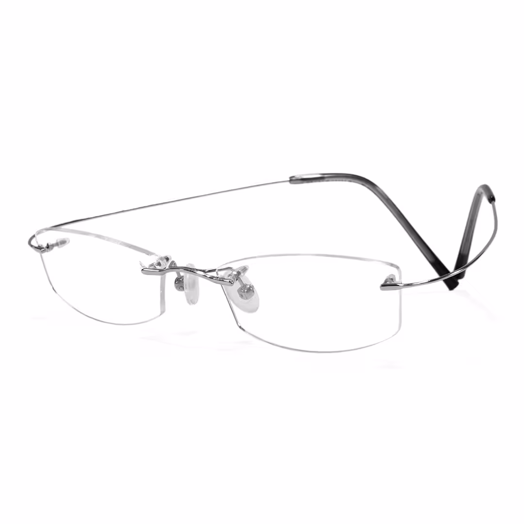 Angle view of Pyr rectangle titanium eyeglasses ET0242605 in silver
