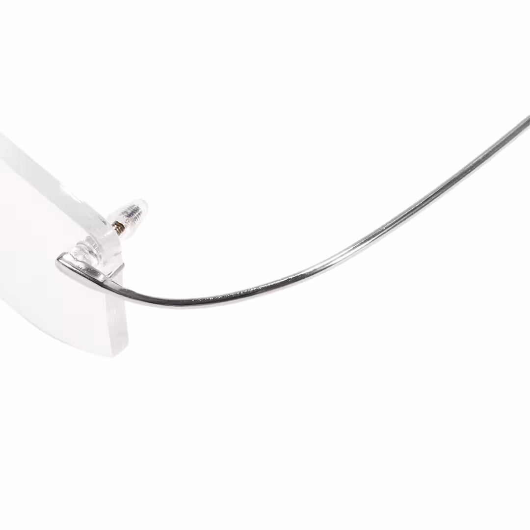End piece detail of Pyr rectangle titanium eyeglasses ET0242605 in silver