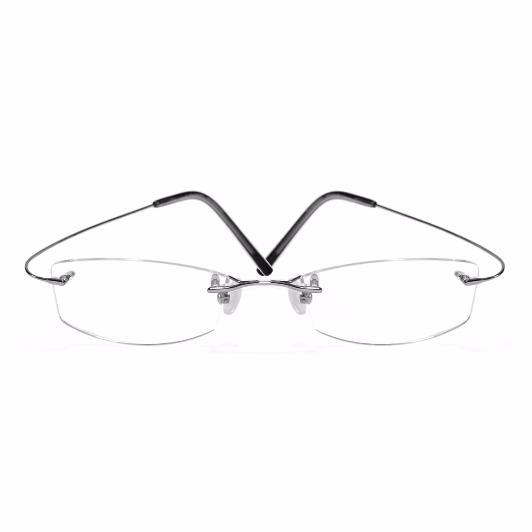 Front view of Pyr rectangle titanium eyeglasses ET0242605 in silver