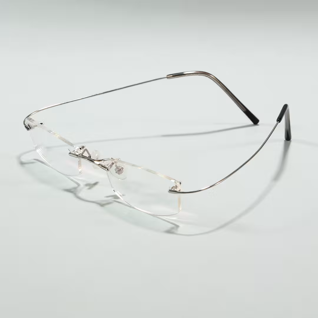 Scene view of Pyr rectangle titanium eyeglasses ET0242605 in silver