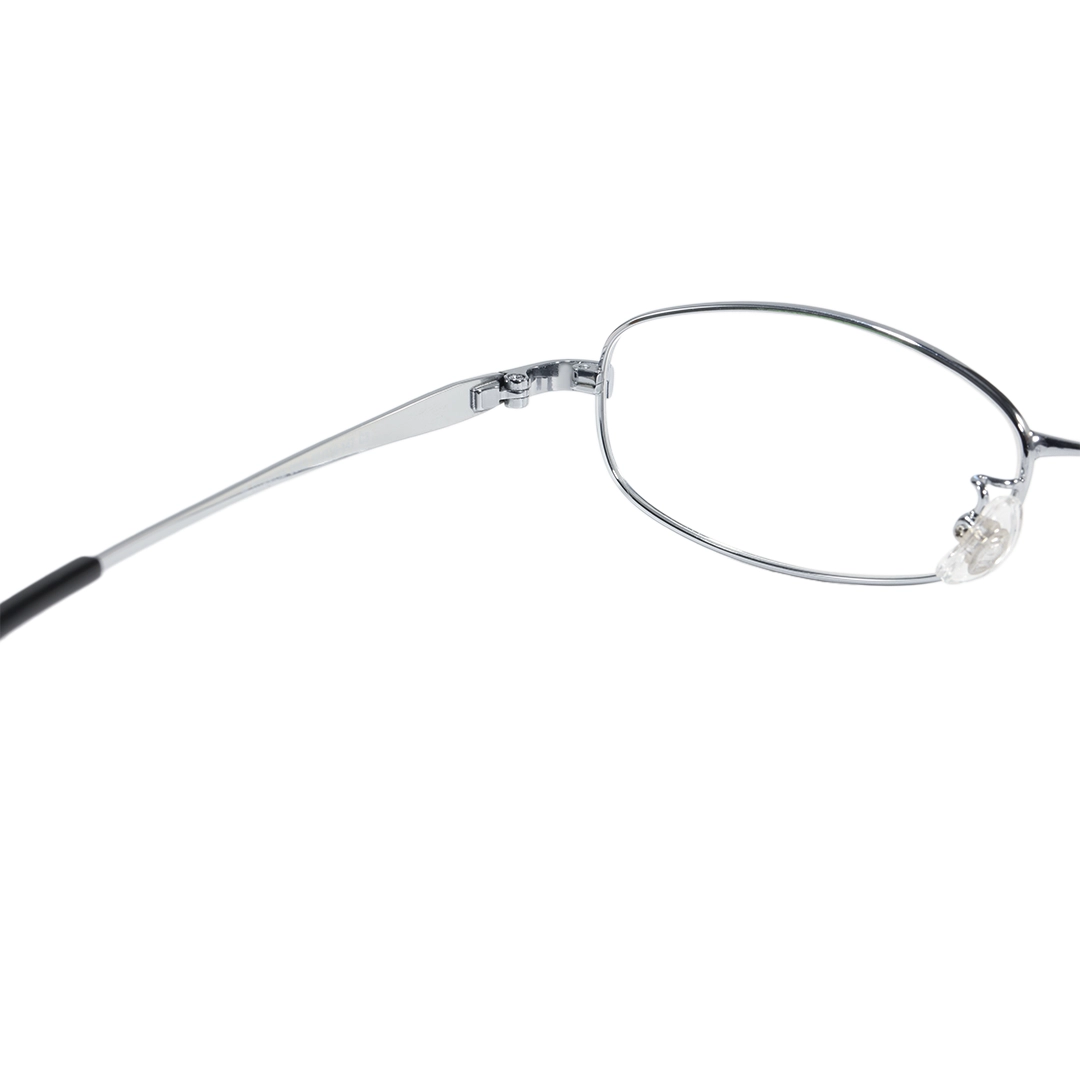 Hinge detail of Rhea office siren rectangle titanium eyeglasses ET0302601 in silver