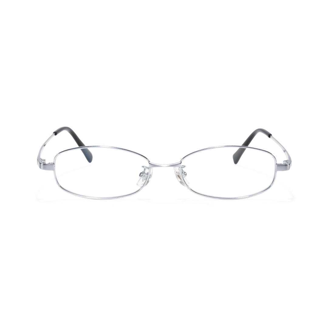Front view of Rhea rectangle titanium eyeglasses ET0302601 in silver