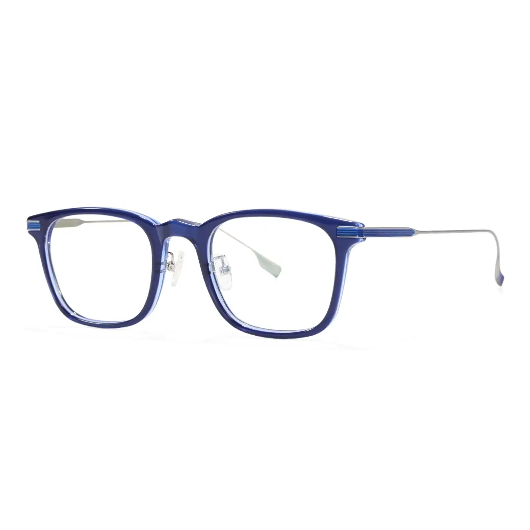 Angle view of Warren vintage rectangle titanium eyeglasses ET0312208 in blue