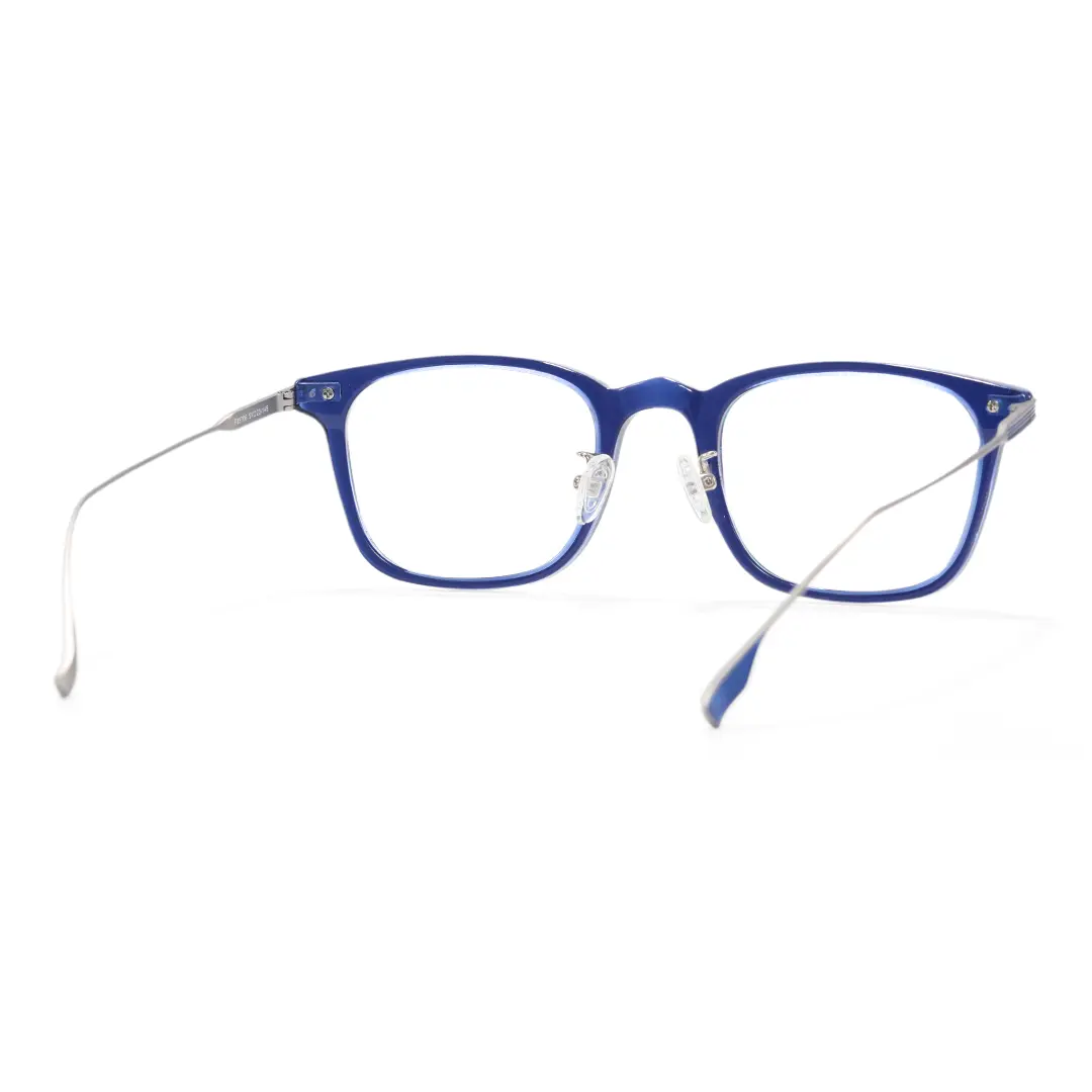 Back view of Warren vintage rectangle titanium eyeglasses ET0312208 in blue