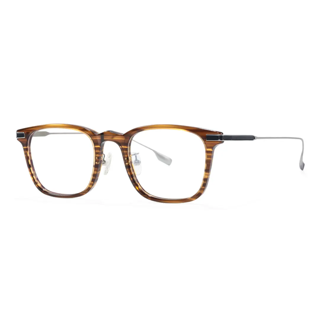 Angle view of Warren vintage rectangle titanium eyeglasses ET0312208 in yellow