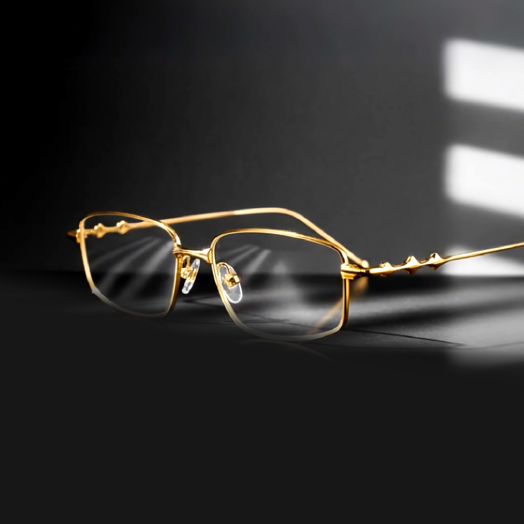 Scene view of Knap rectangle titanium eyeglasses ET0322501 in gold