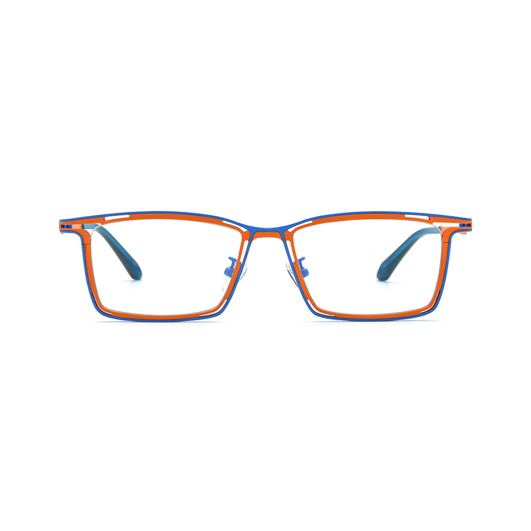 Front view of Nolan steampunk rectangle titanium eyeglasses ET0352508 in two tone