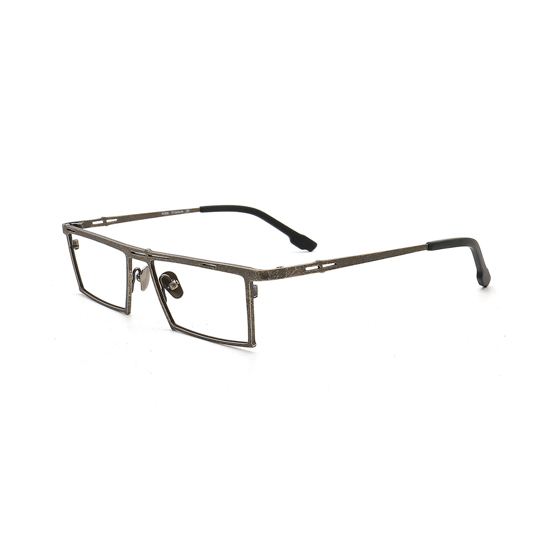 Angle view of Lark steampunk rectangle titanium eyeglasses ET0492509 in bronze