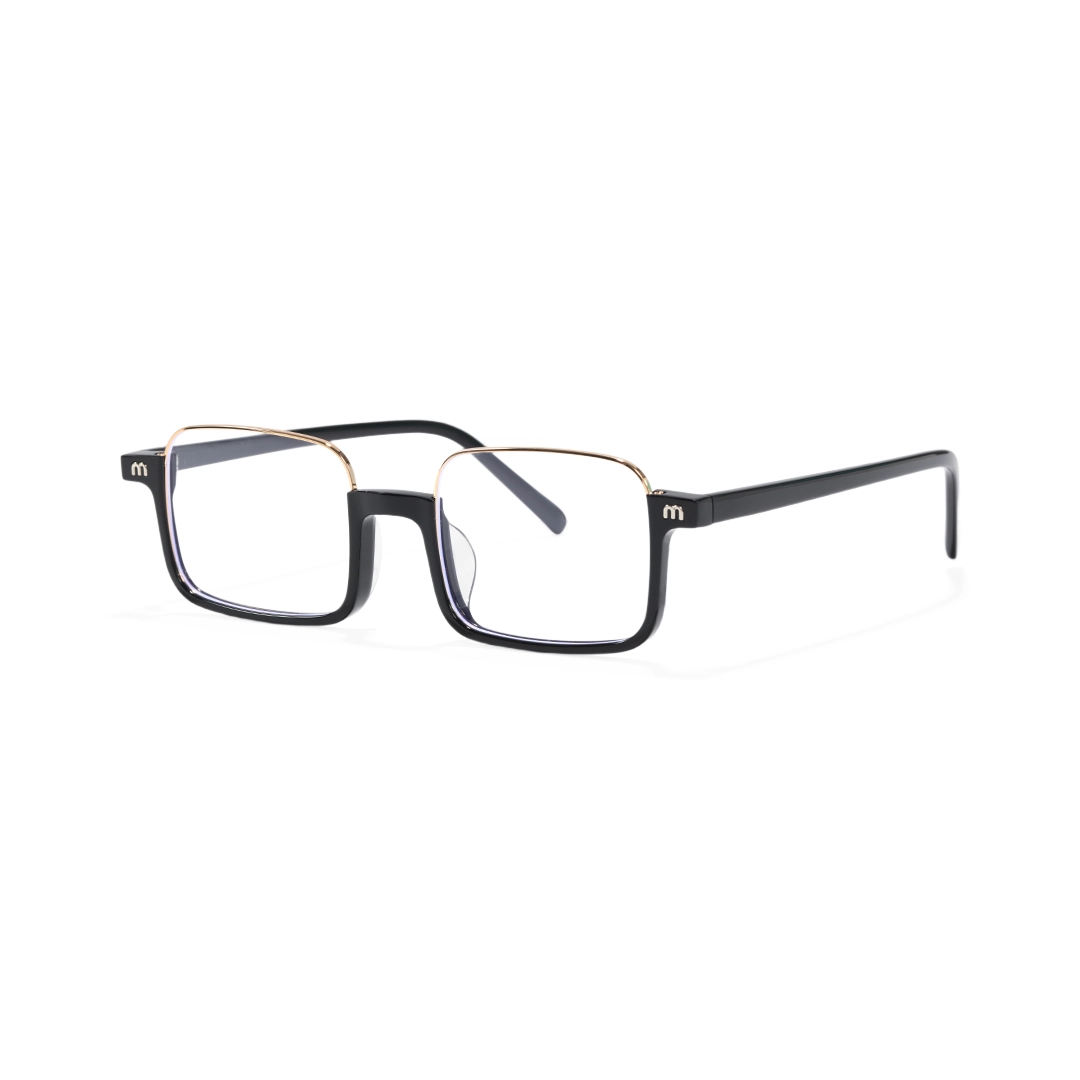 Angle view of Maelis nerd rectangle tr90 eyeglasses in black. SPU: EX0382509
