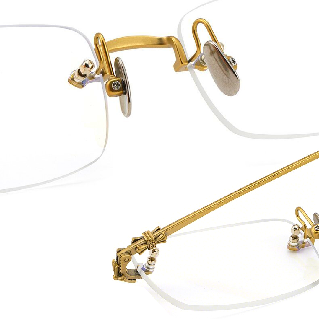 Adjustable nose pad detail of ELKLOOK rectangle metal eyeglasses FS-EM0352412 in gold
