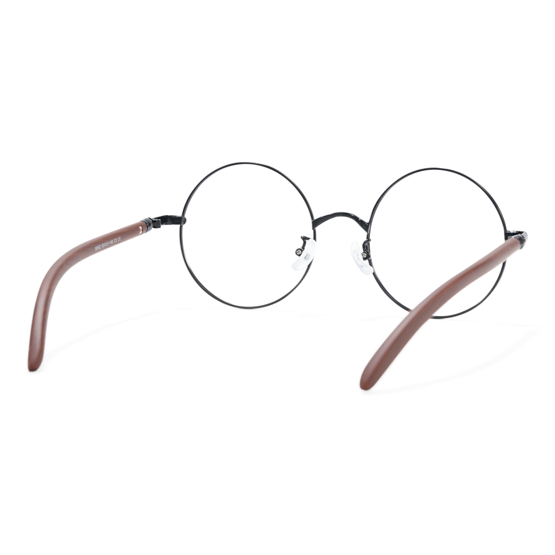 Back view of ELKLOOK round metal eyeglasses FS-RM0302407 in black brown