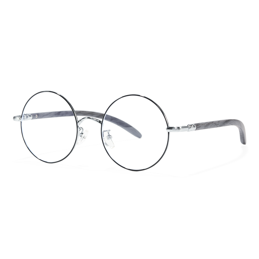 Angle view of ELKLOOK round metal eyeglasses FS-RM0302407 in black