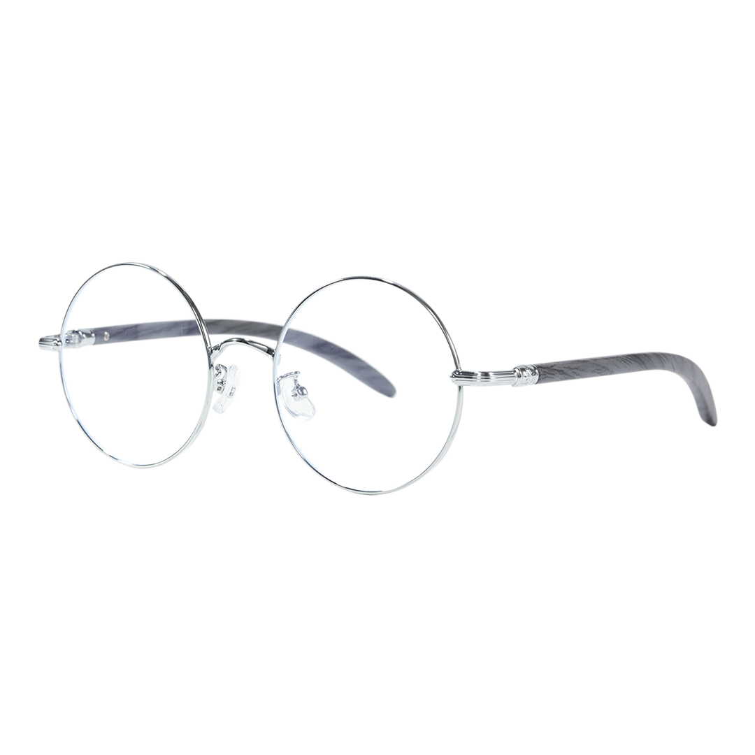 Angle view of ELKLOOK round metal eyeglasses FS-RM0302407 in silver