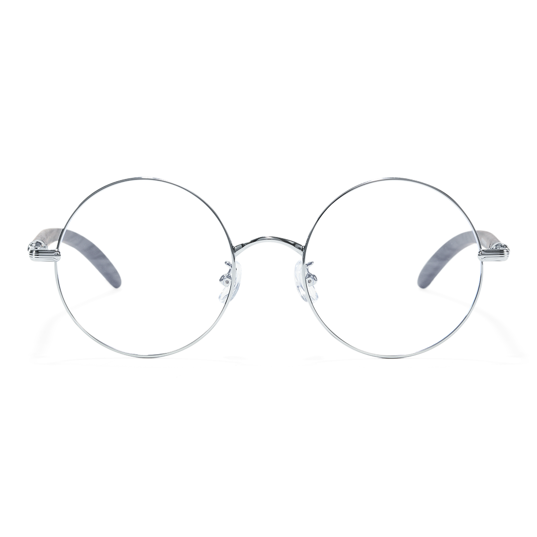 Front view of ELKLOOK round metal eyeglasses FS-RM0302407 in silver