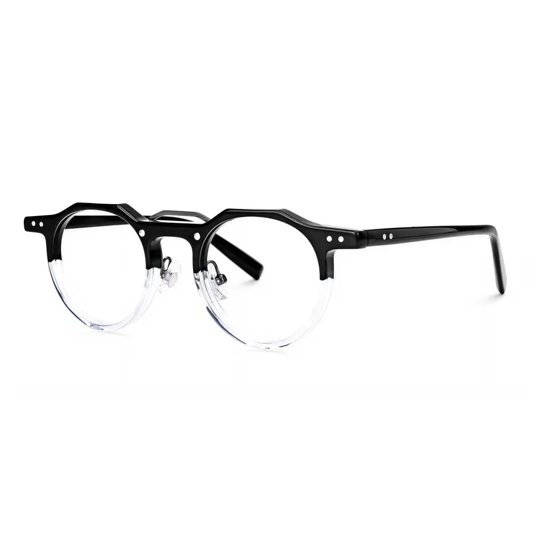 Angle view of Shirley vintage geometric acetate eyeglasses in blackclear. SPU: GA0022408