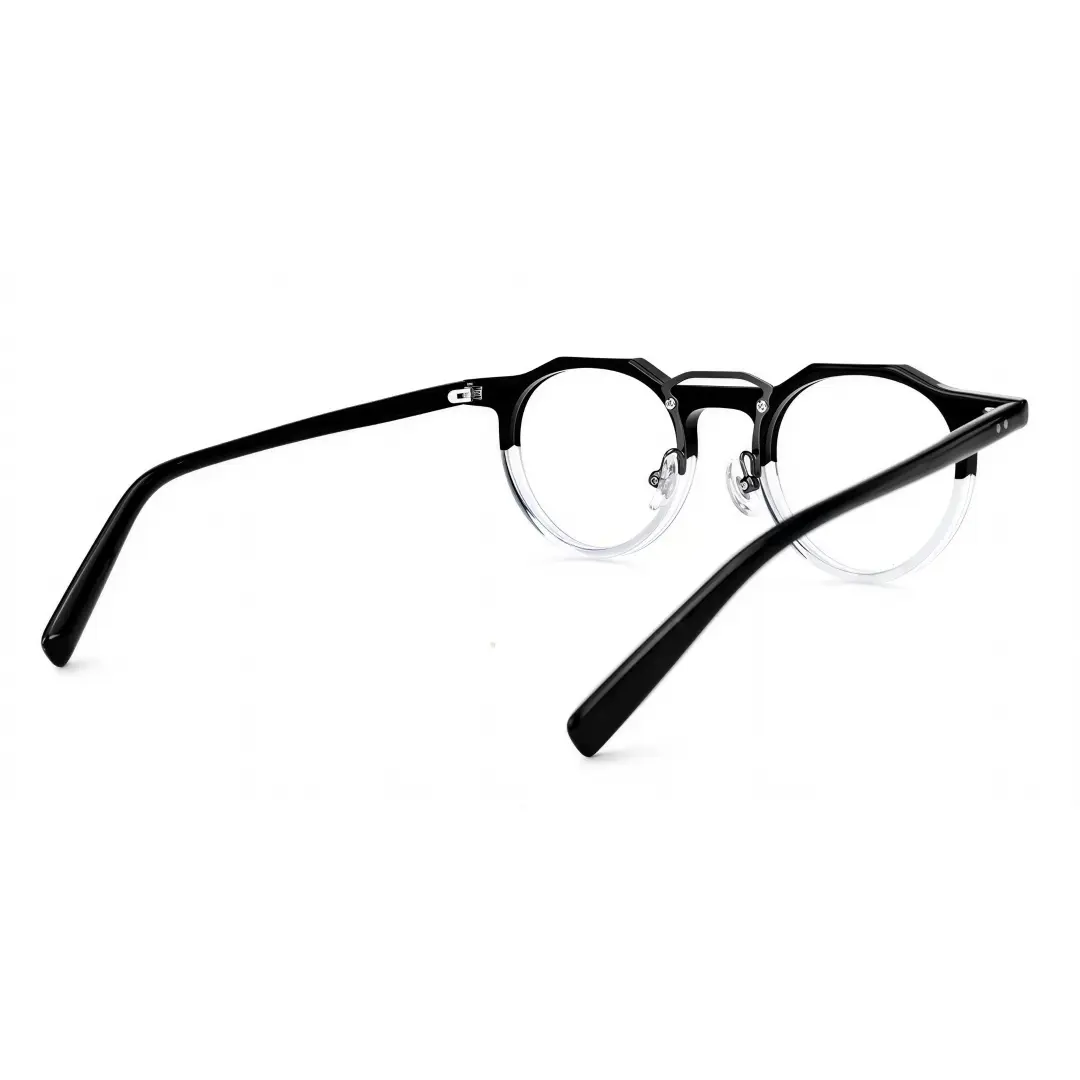 Back view of Shirley vintage geometric acetate eyeglasses in blackclear. SPU: GA0022408