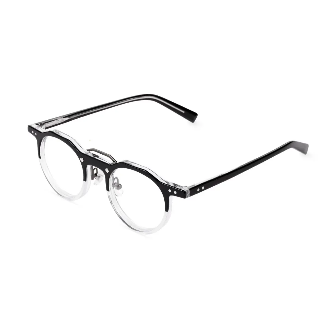 Frame detail view of Shirley vintage geometric acetate eyeglasses in blackclear. SPU: GA0022408