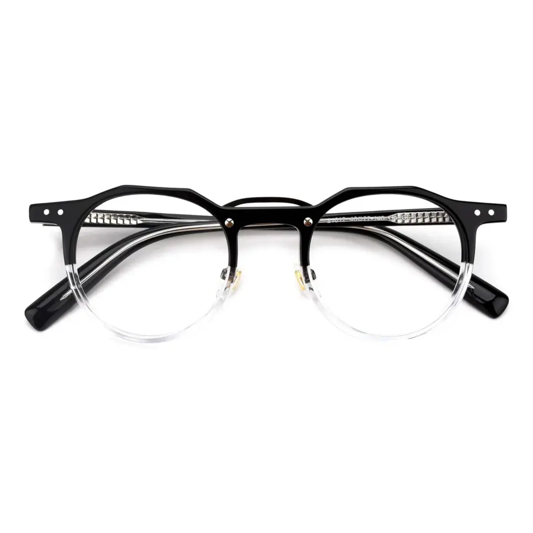 Front folded view of Shirley vintage geometric acetate eyeglasses in blackclear. SPU: GA0022408