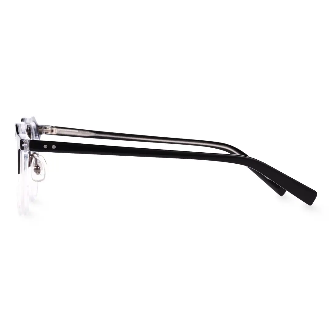 Side view of Shirley vintage geometric acetate eyeglasses in blackclear. SPU: GA0022408