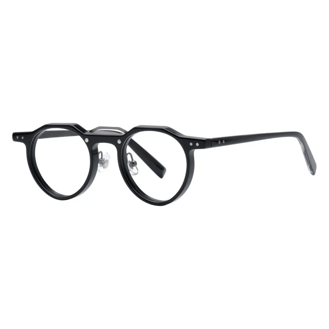 Angle view of Shirley vintage geometric acetate eyeglasses in black. SPU: GA0022408