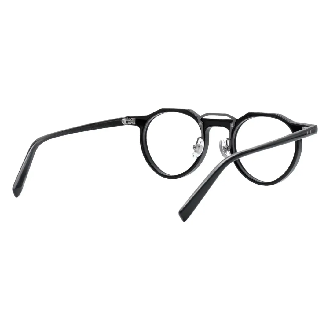 Back view of Shirley vintage geometric acetate eyeglasses in black. SPU: GA0022408