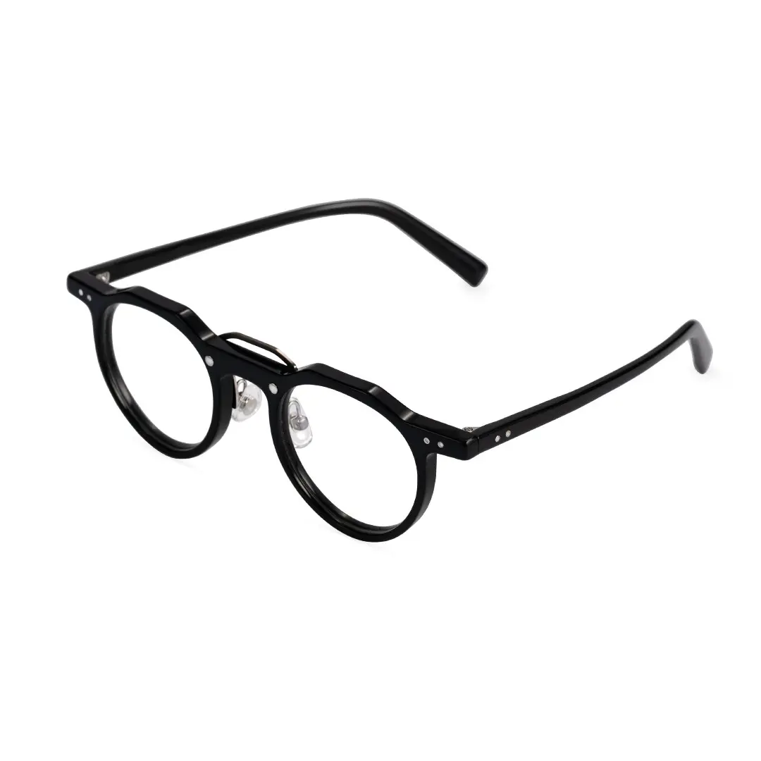 Frame detail view of Shirley vintage geometric acetate eyeglasses in black. SPU: GA0022408