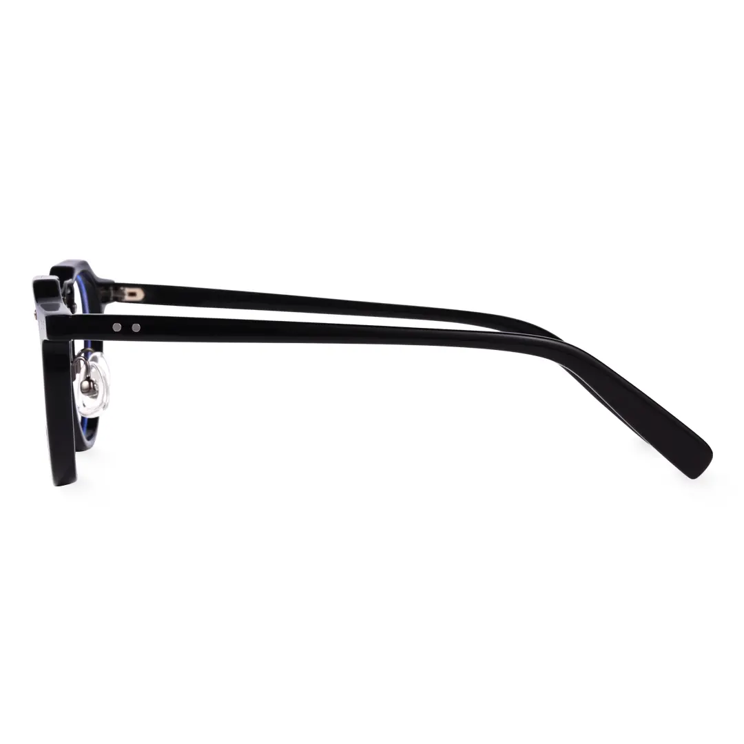 Side view of Shirley vintage geometric acetate eyeglasses in black. SPU: GA0022408