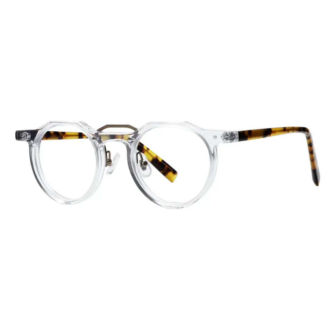 Angle view of Shirley vintage geometric acetate eyeglasses in clear. SPU: GA0022408