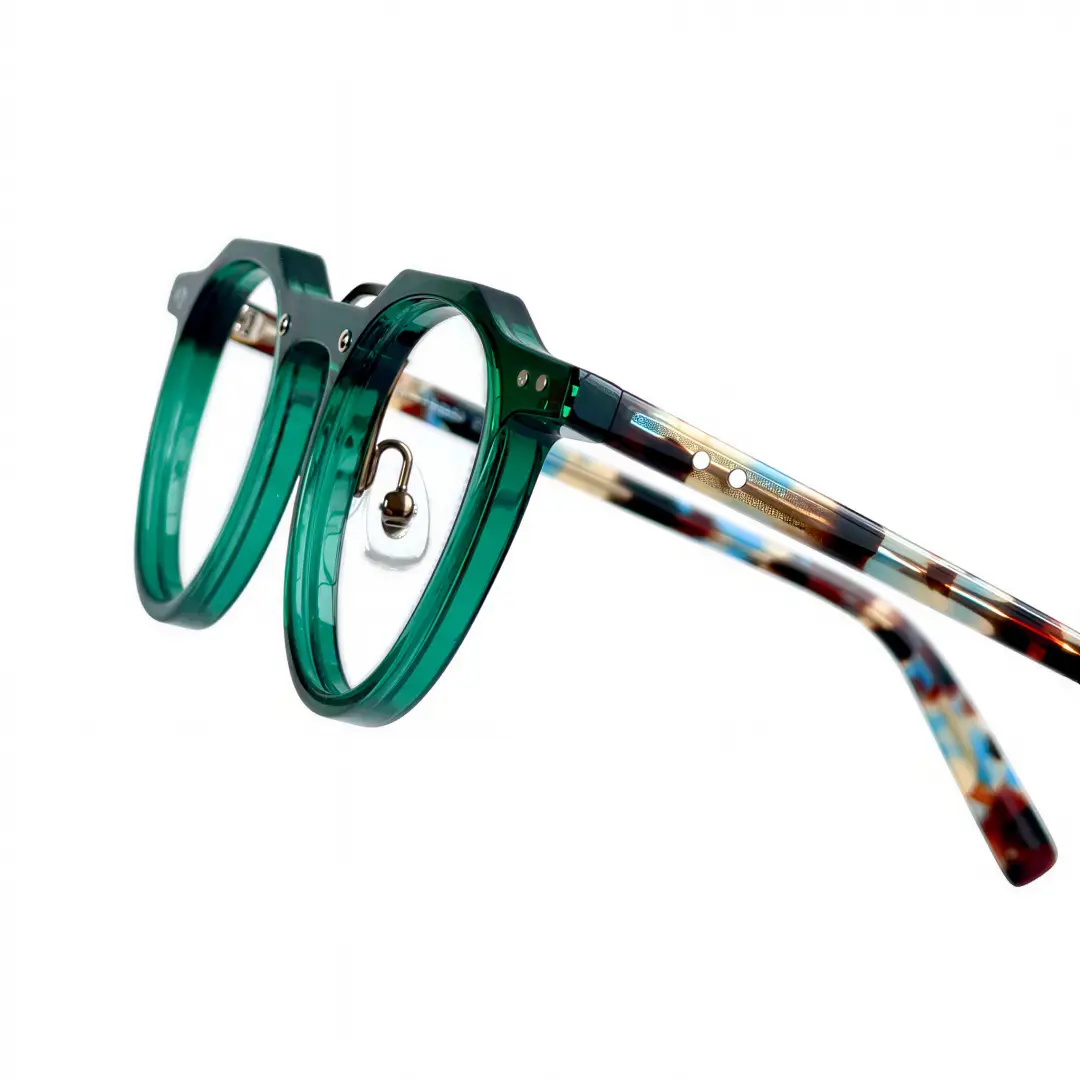Frame detail view of Shirley vintage geometric acetate eyeglasses in green. SPU: GA0022408