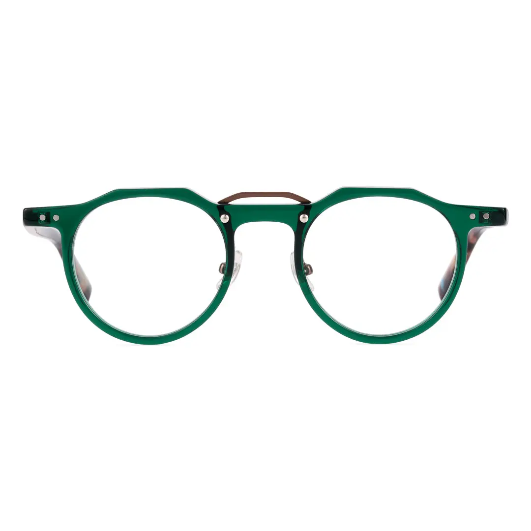 Front view of Shirley vintage geometric acetate eyeglasses GA0022408 in green