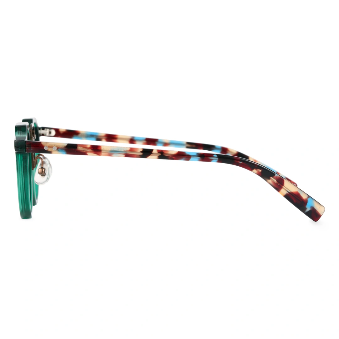 Side view of Shirley vintage geometric acetate eyeglasses in green. SPU: GA0022408