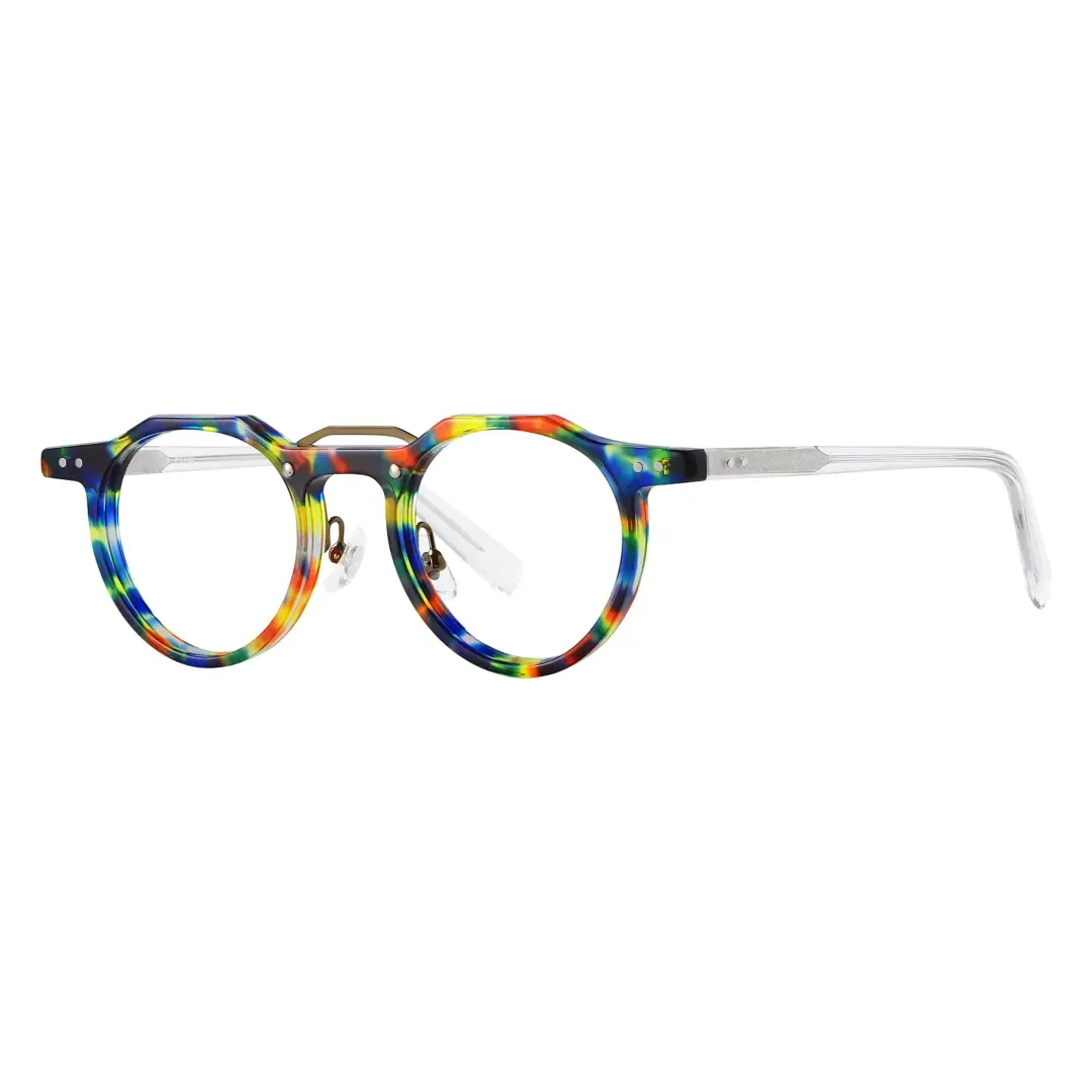 Angle view of Shirley vintage geometric acetate eyeglasses in multicolor. SPU: GA0022408