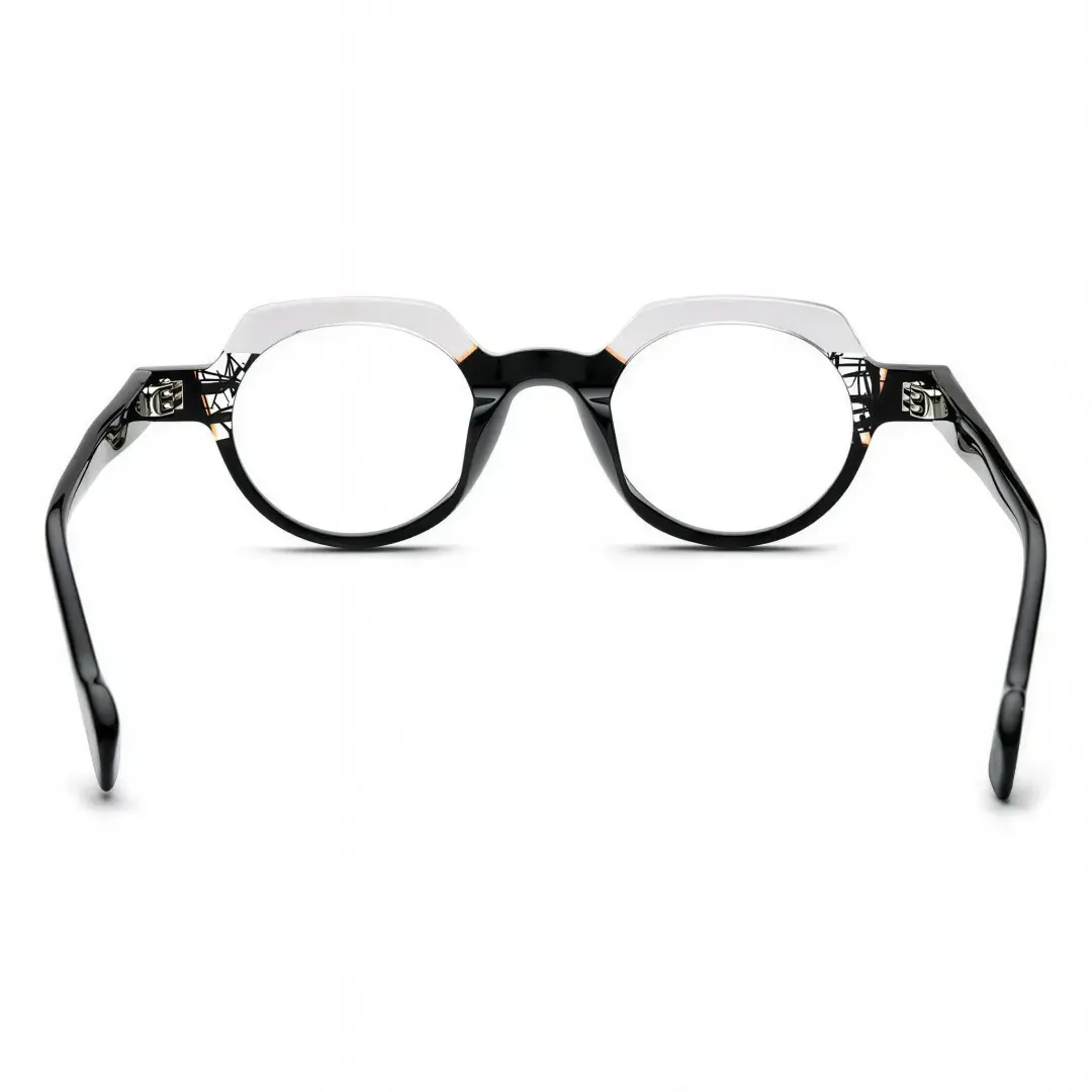 Back view of Miguell vintage geometric acetate eyeglasses in black. SPU: GA0032209
