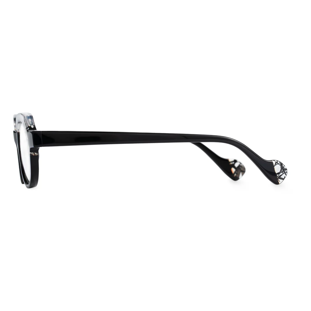 Side view of Miguell vintage geometric acetate eyeglasses in black. SPU: GA0032209
