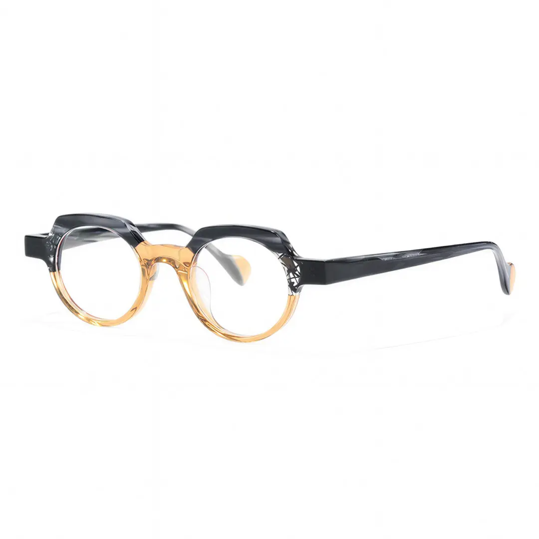 Angle view of Miguell vintage geometric acetate eyeglasses in brown. SPU: GA0032209