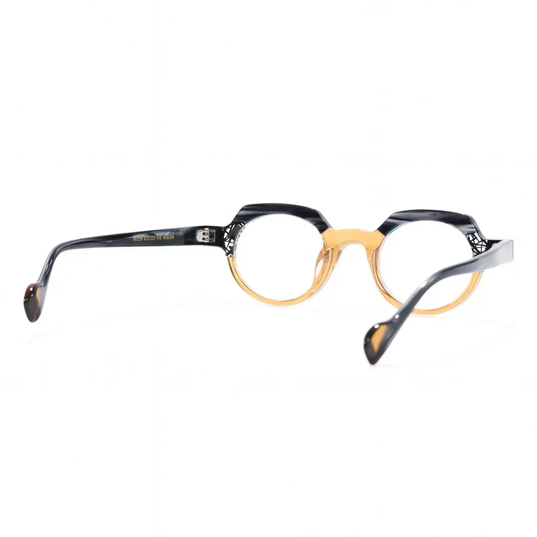 Back view of Miguell vintage geometric acetate eyeglasses in brown. SPU: GA0032209