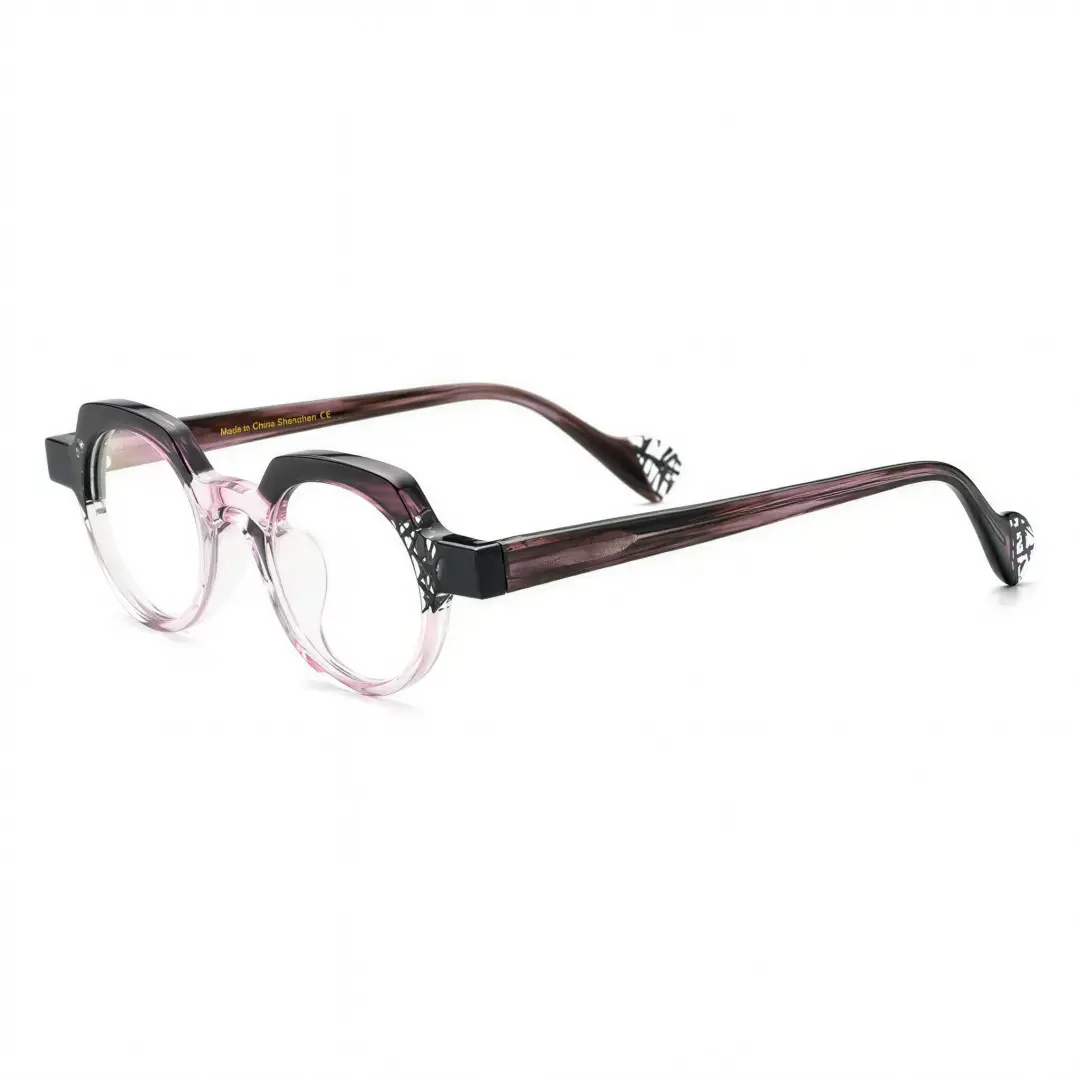 Angle view of Miguell vintage geometric acetate eyeglasses in pink. SPU: GA0032209