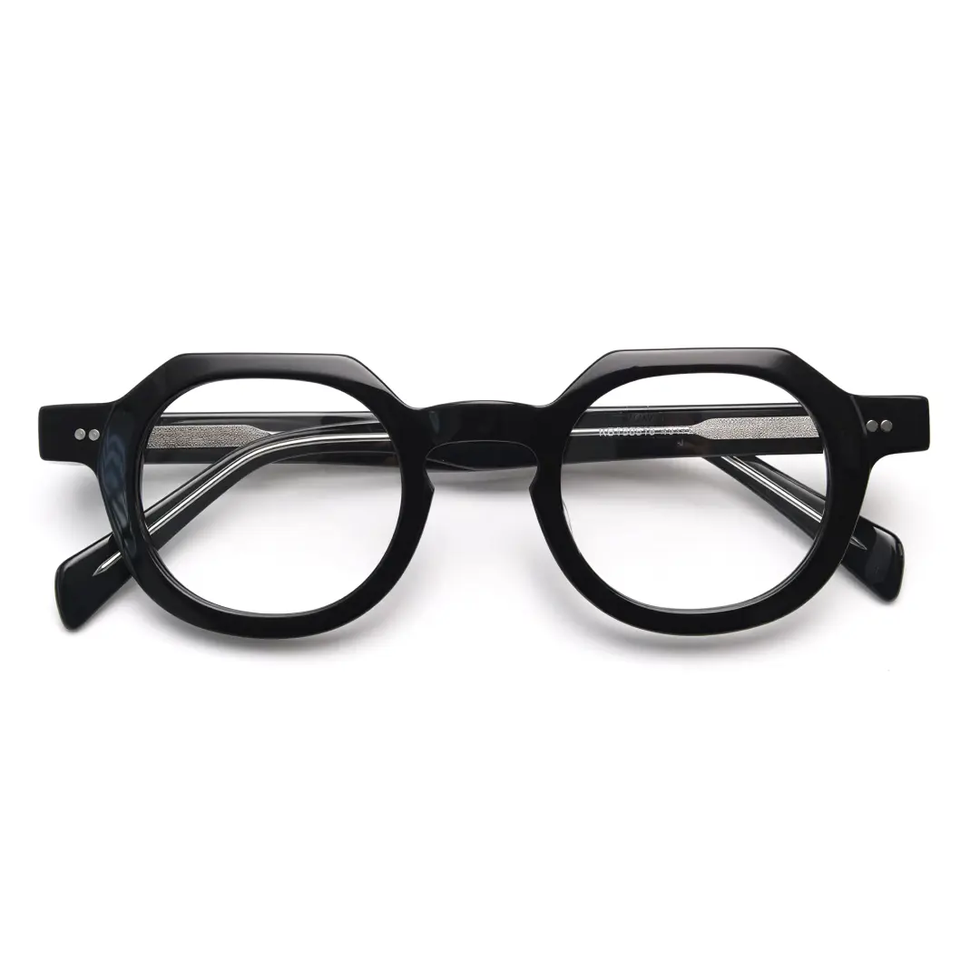 Front folded view of Edana geometric acetate eyeglasses GA0032301 in black