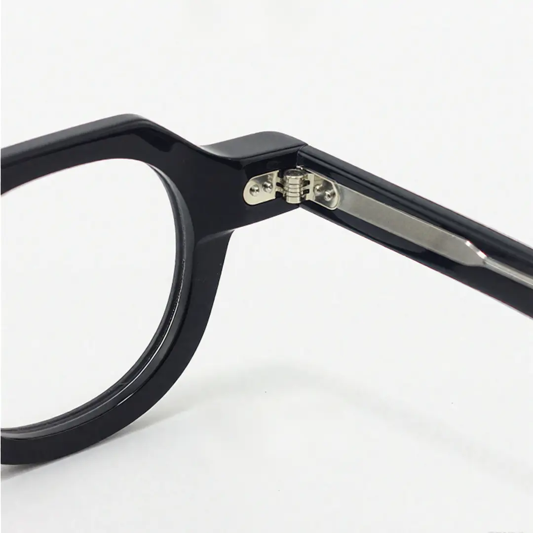 Hinge detail of Edana vintage geometric acetate eyeglasses GA0032301 in black