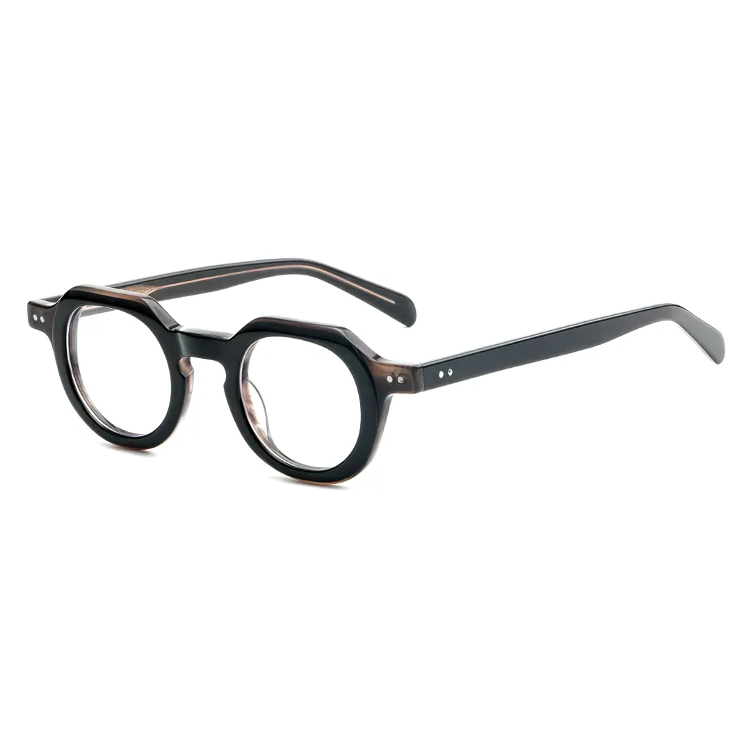 Angle view of Edana geometric acetate eyeglasses GA0032301 in brown