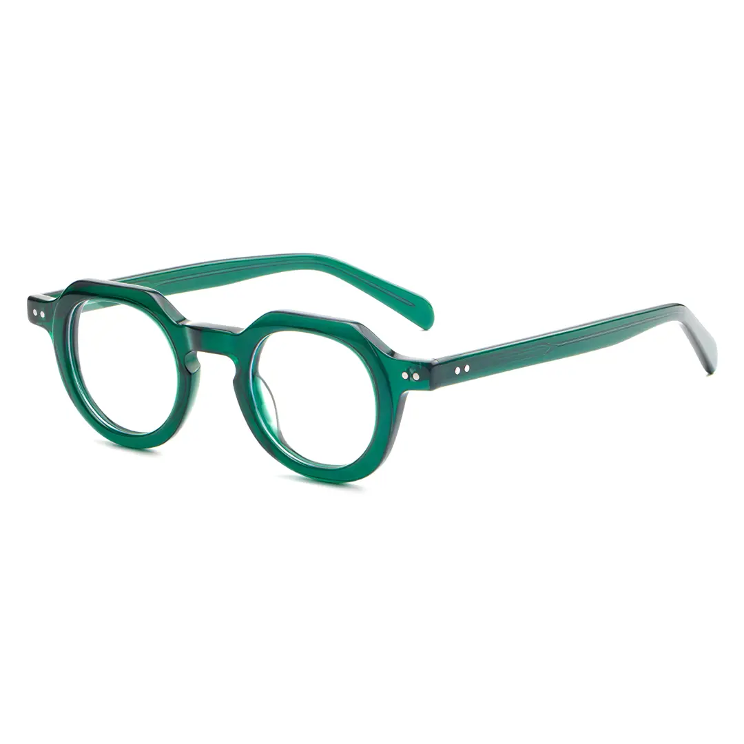 Angle view of Edana geometric acetate eyeglasses GA0032301 in green
