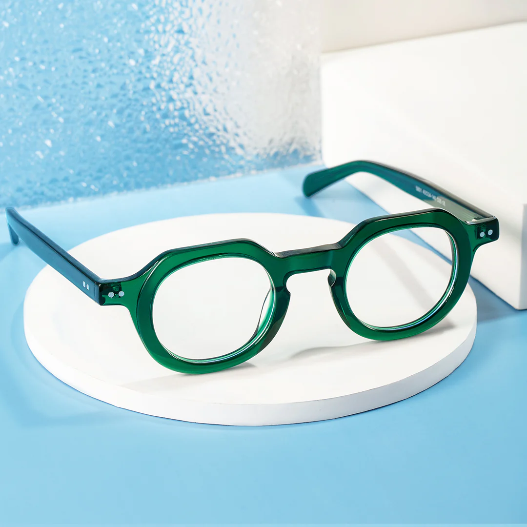 Scene view of Edana geometric acetate eyeglasses GA0032301 in green