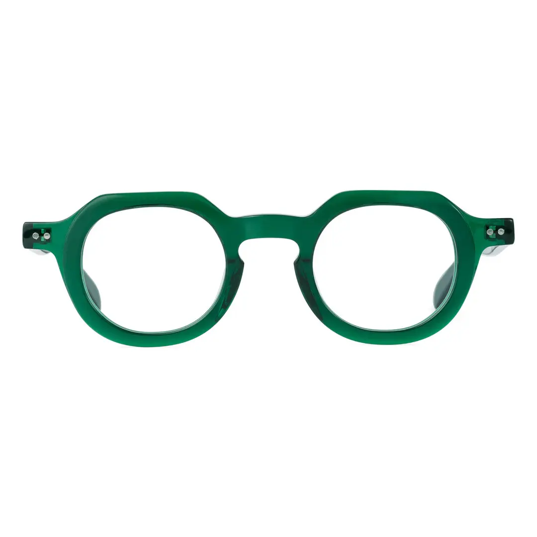 Front view of Edana vintage geometric acetate eyeglasses GA0032301 in green