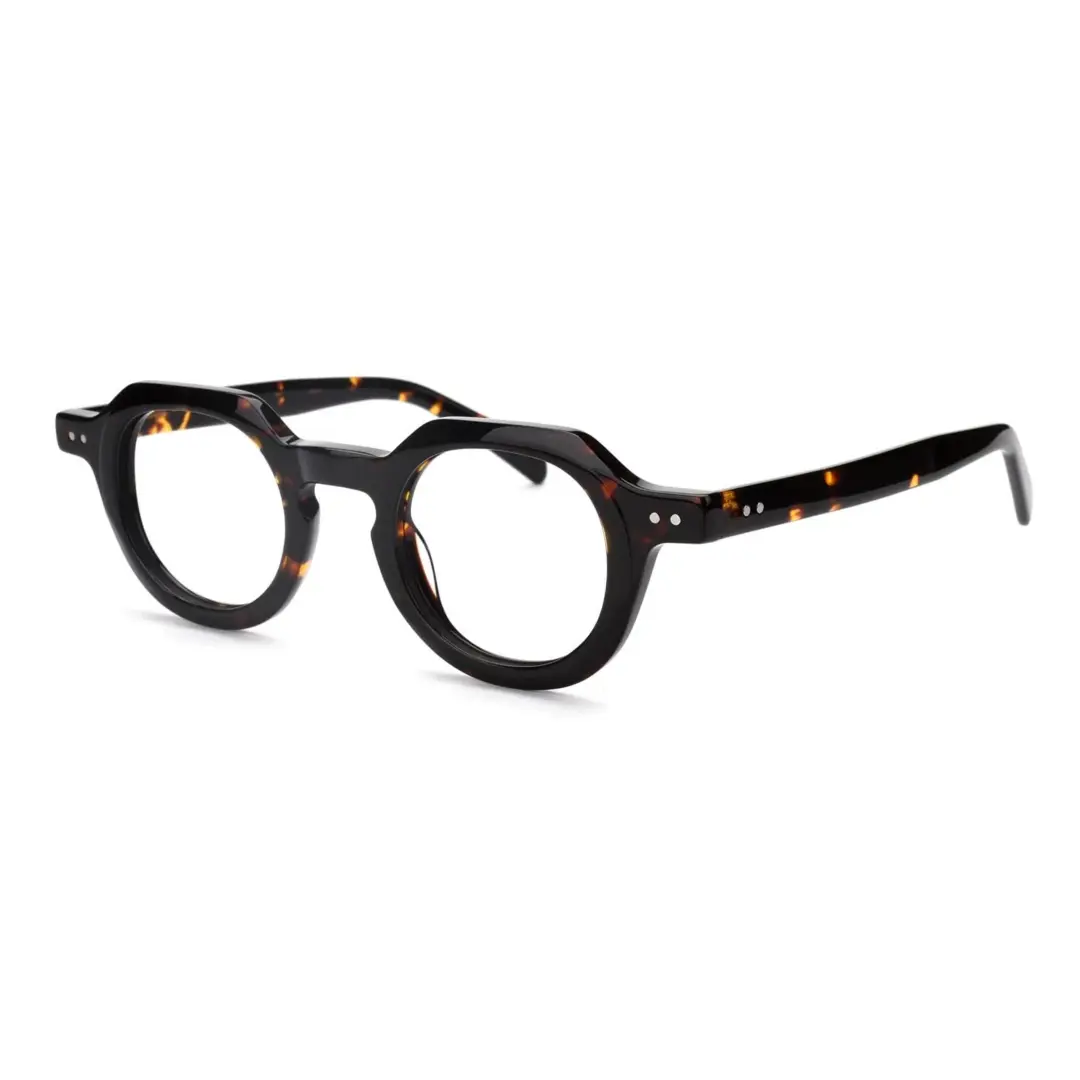 Angle view of Edana geometric acetate eyeglasses GA0032301 in tortoise