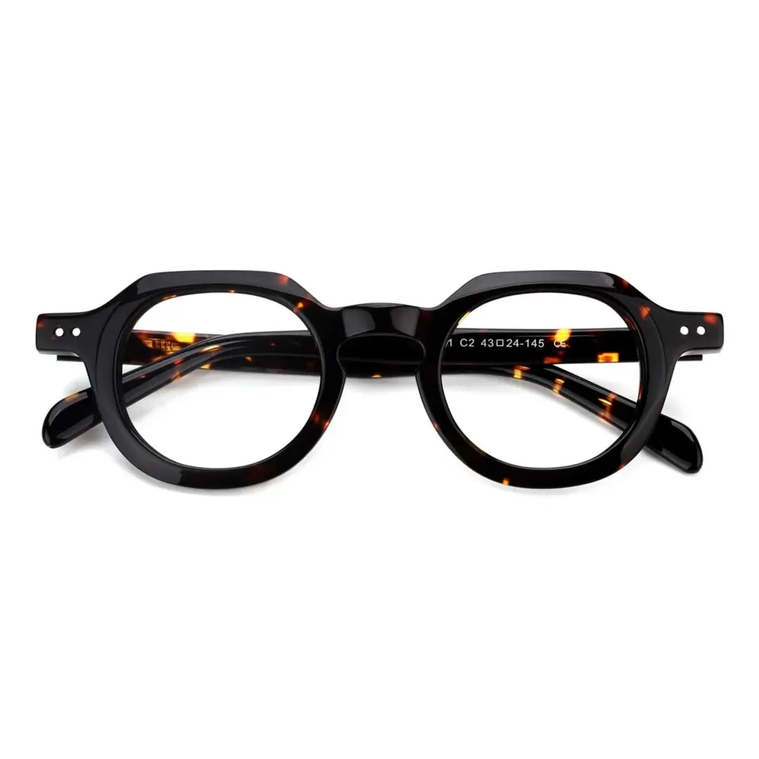 Front folded view of Edana geometric acetate eyeglasses GA0032301 in tortoise
