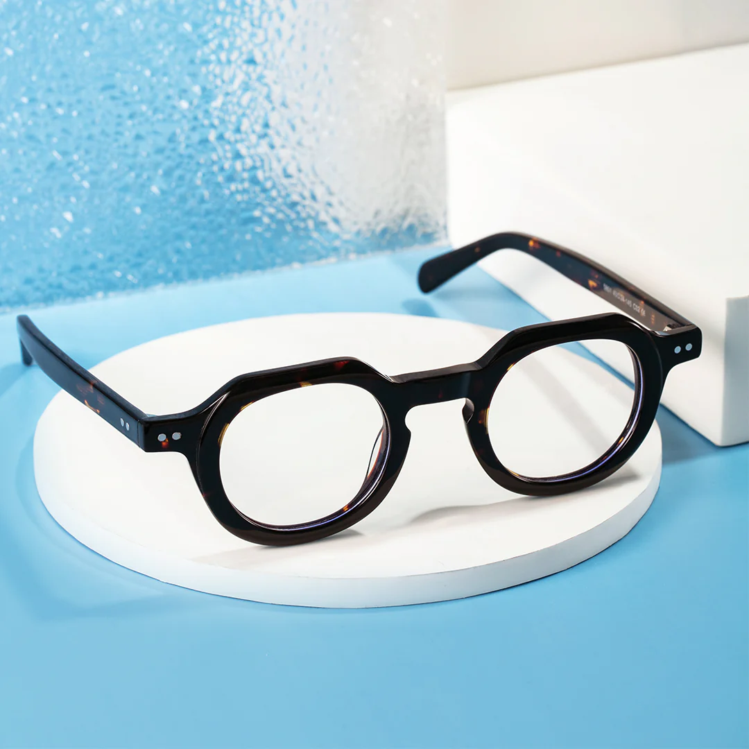 Scene view of Edana geometric acetate eyeglasses GA0032301 in tortoise