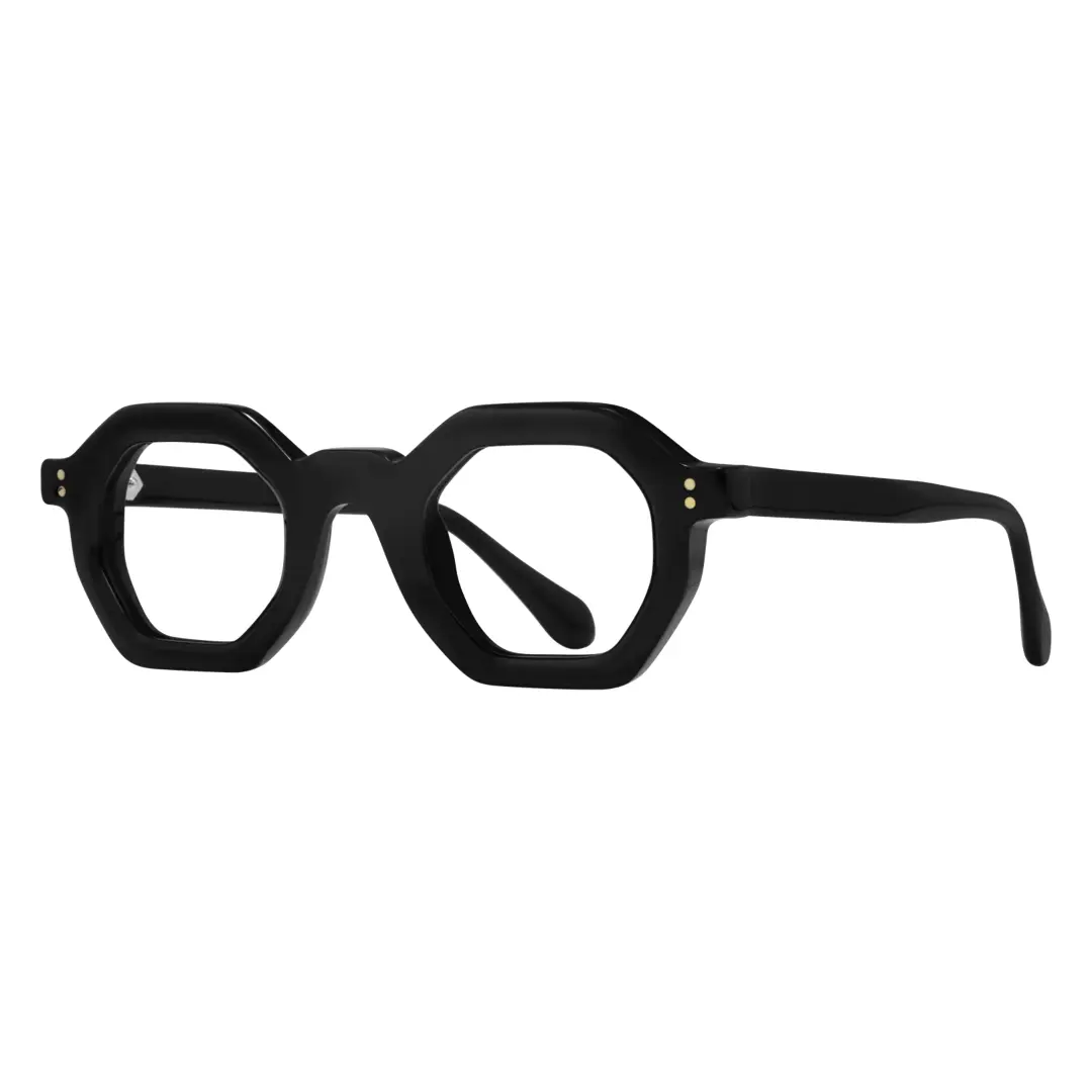 Angle view of Apical geometric acetate eyeglasses GA0052310 in black