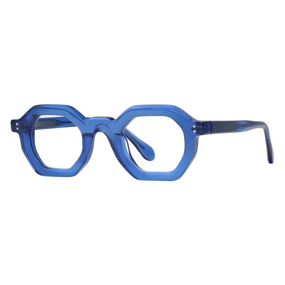 Angle view of Apical geometric acetate eyeglasses GA0052310 in blue