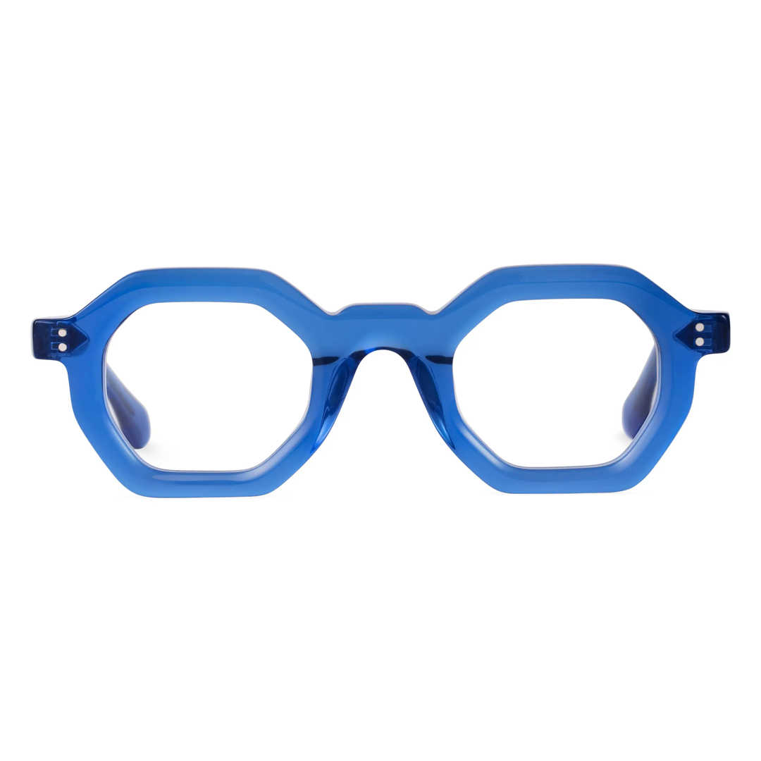 Front view of Apical geometric acetate eyeglasses GA0052310 in blue